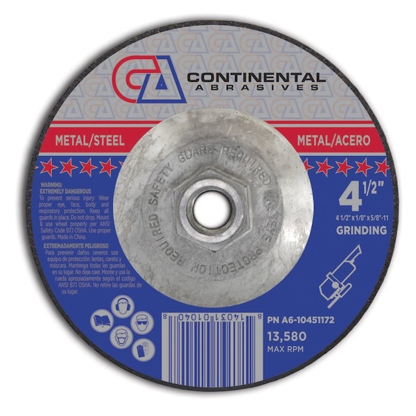 Continental Abrasives 4-1/2" x 1/8" x 5/8-11" Signature T27 Depressed Center Cutting and Grinding and Notching Wheel A6-10451172 - main